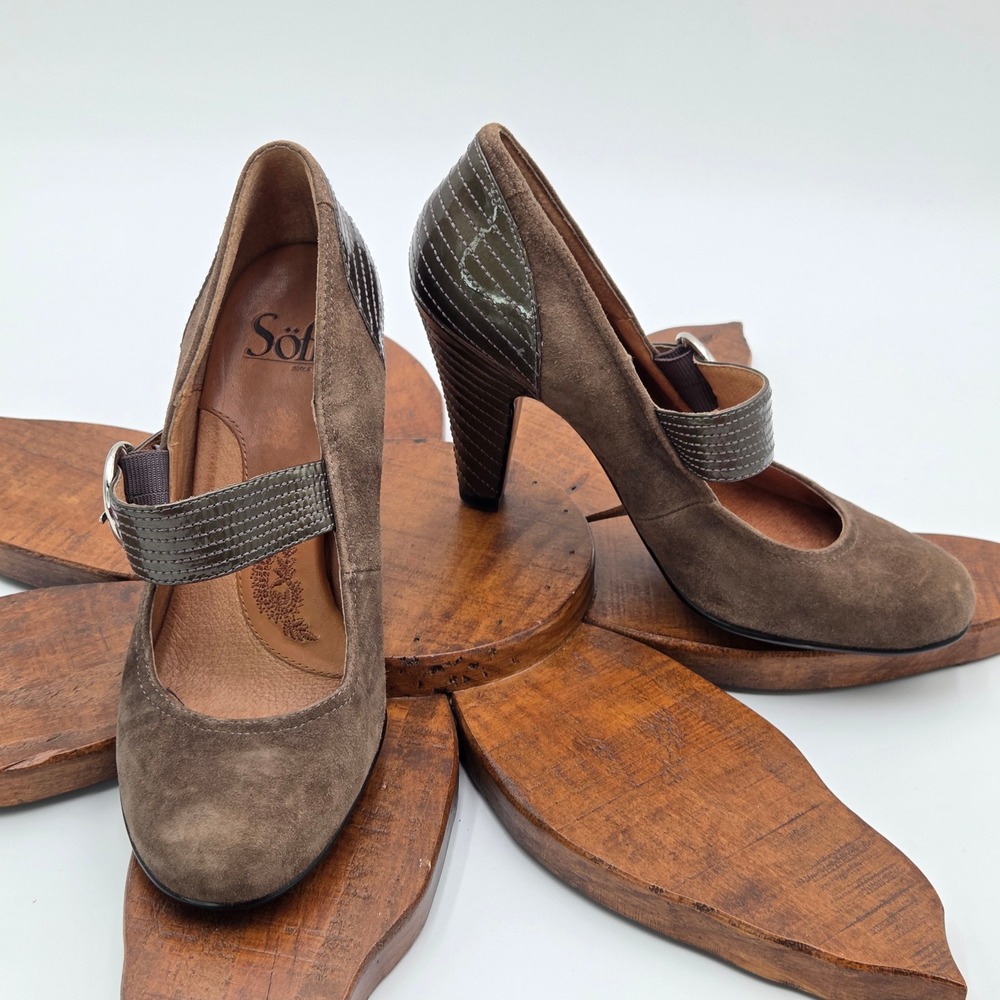 Sofft Women 7 M Florence Mary Jane Suede Leather Patent Pumps Brown